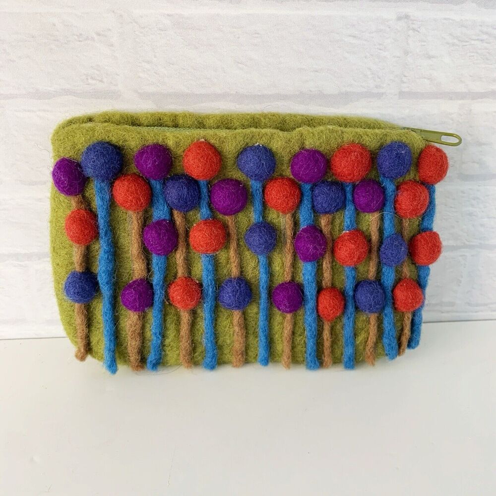 Rising Tide Zip Pouch Flowers Felted Wool Clutch Bag Handmade